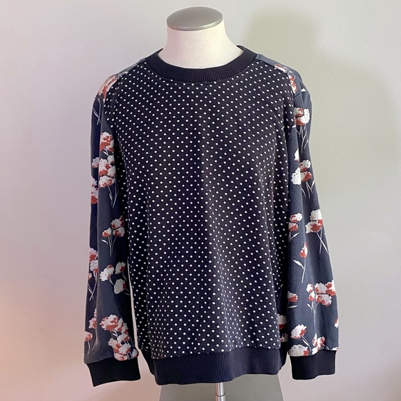 Tory Burch Tops - Tory Burch Polka Dot Floral Crew Neck Sweatshirt L